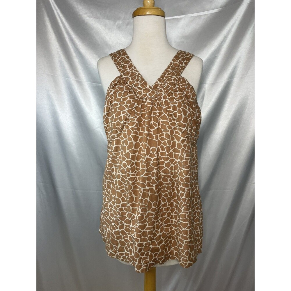 OLD NAVY Blouse XL Brown, Tan Giraffe Print Tank Top Themed Animal Cottagecore